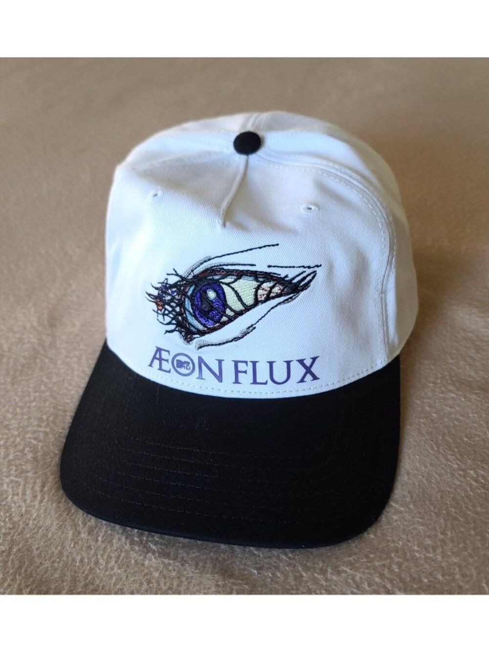 Aeon Flux Hat MTV White White Adjustable Cap Snapback Logo Casual TV Show NWOT